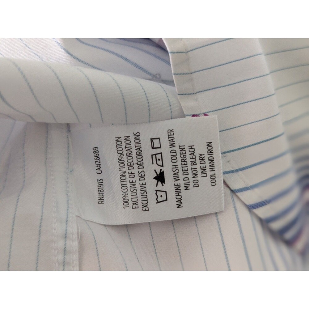 Robert Graham Button Up Shirt Mens Large White Blue Paisley Striped Flip Cuff - Picture 9 of 9
